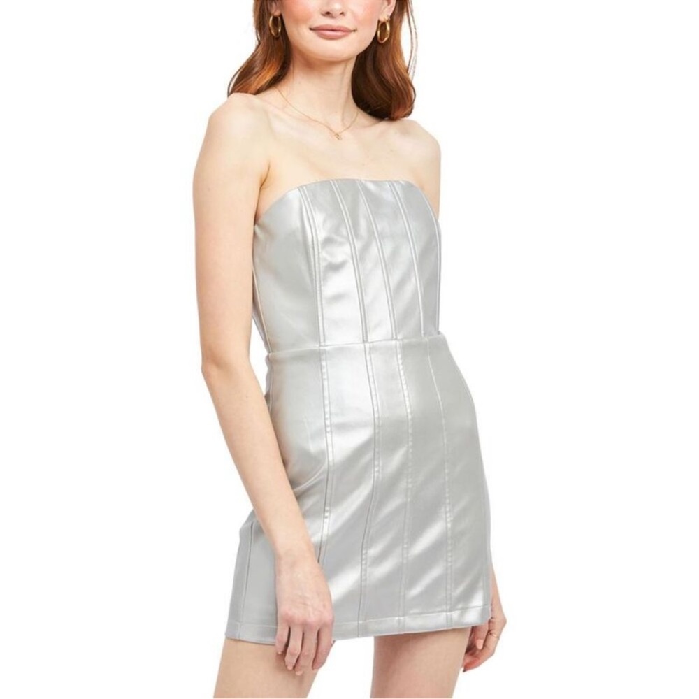 En Saison strapless metallic silver mini dress size small